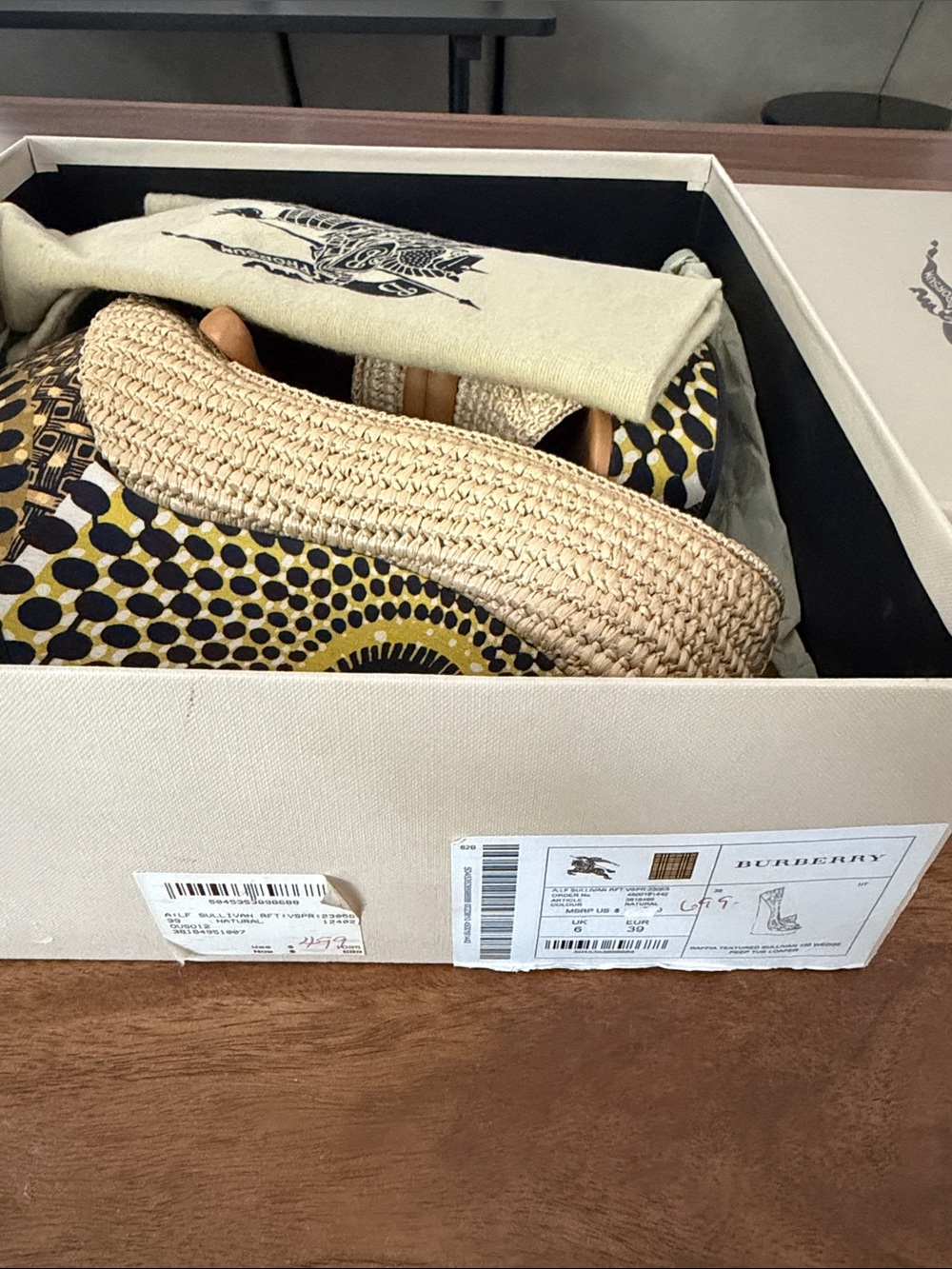 Burberry Yellow and Black Patterned Espadrille Wedges